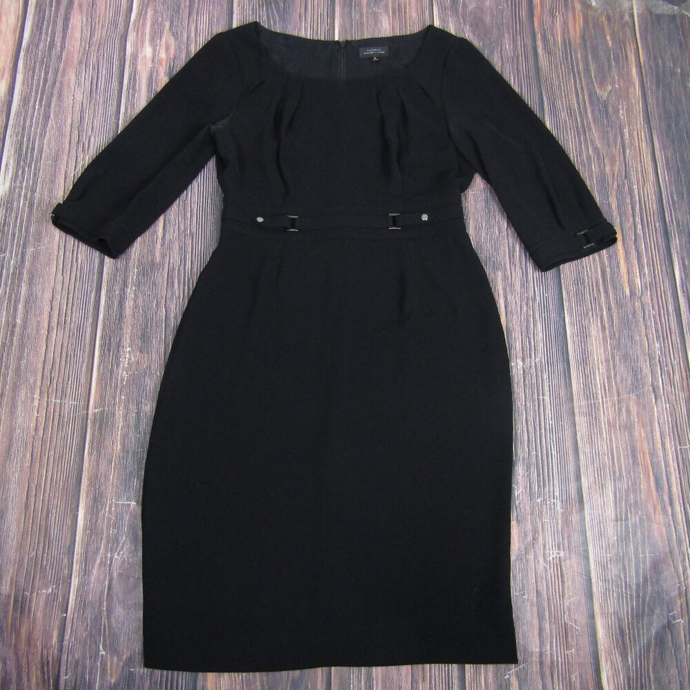 Tahari Arthur S. Levine Dress Womens 6 Black Sheath 3/4 Sleeve Belted Lined